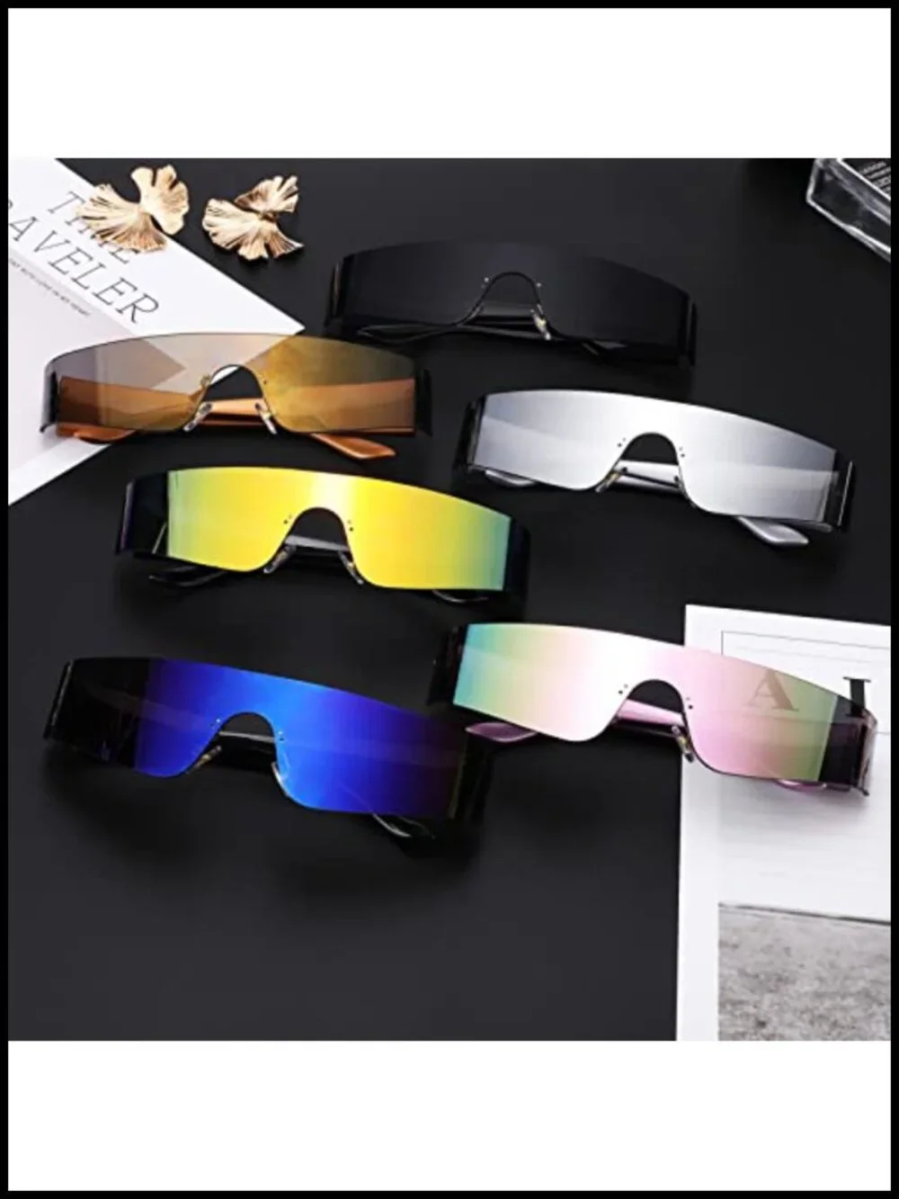 Wrap Around Sunglasses Women Men Y2K Rimless Futuristic Shield Flat Top Shades